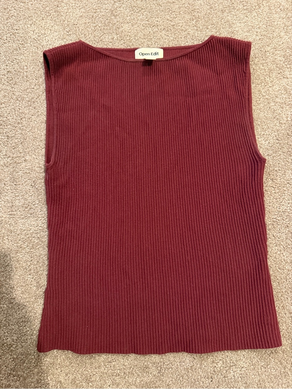 Open Edit Sleeveless Ribbed Tank Top in Burgundy - Picture 3 of 4